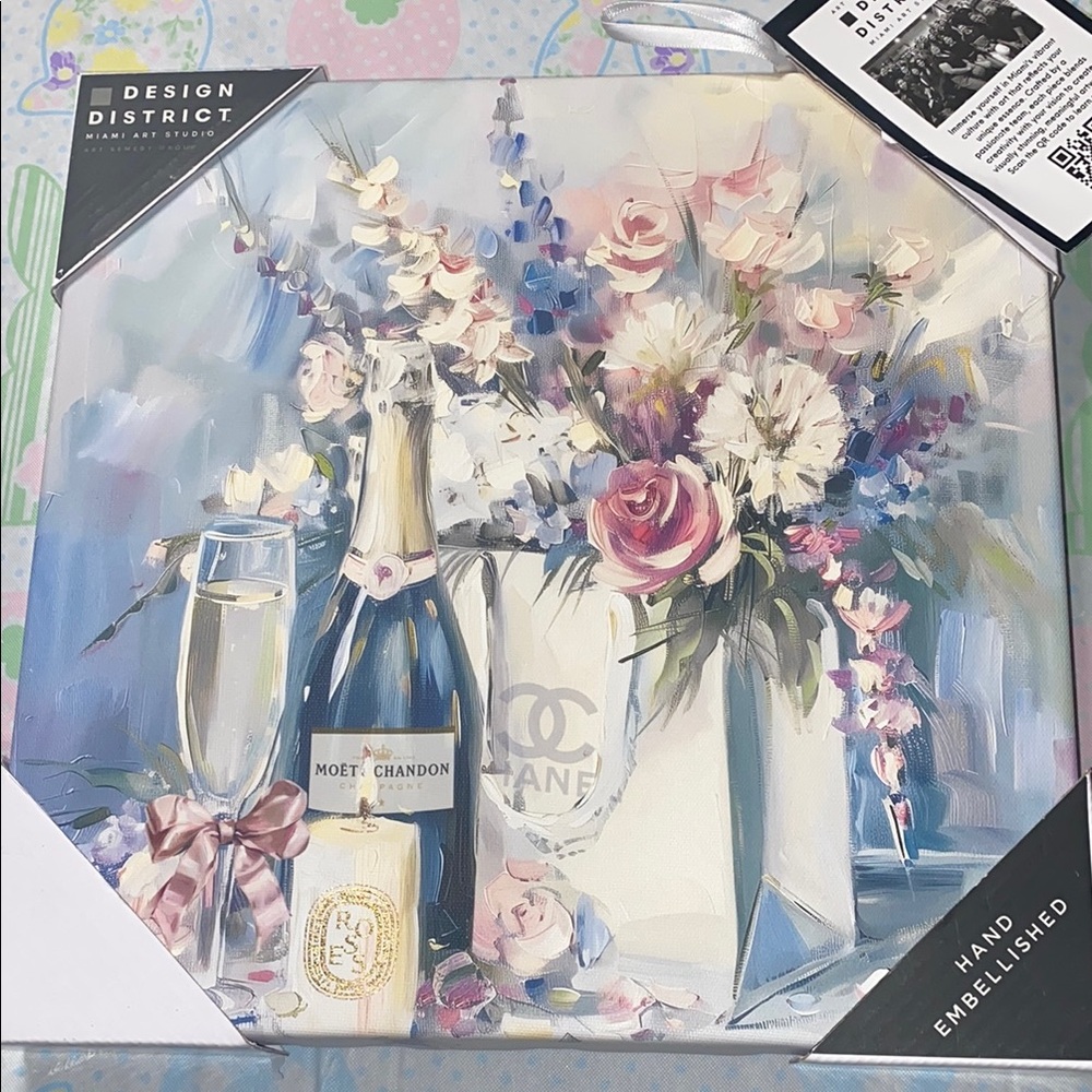 Coco Chanel and Moët lux Floral Champagne Canvas Art
